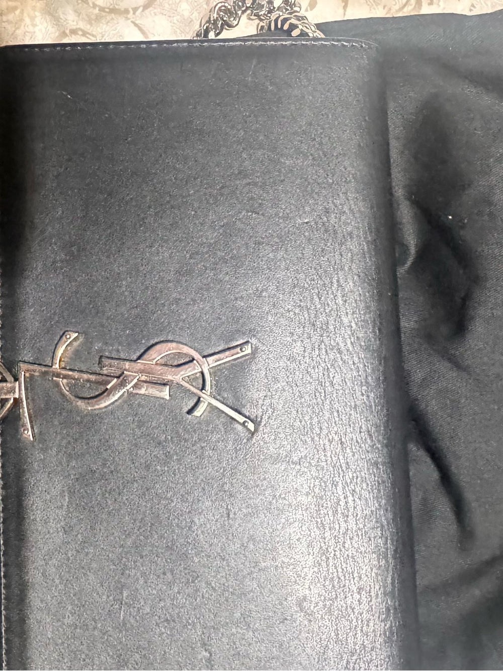 Yves Saint Laurent Black Leather Crossbody with Gold YSL Logo